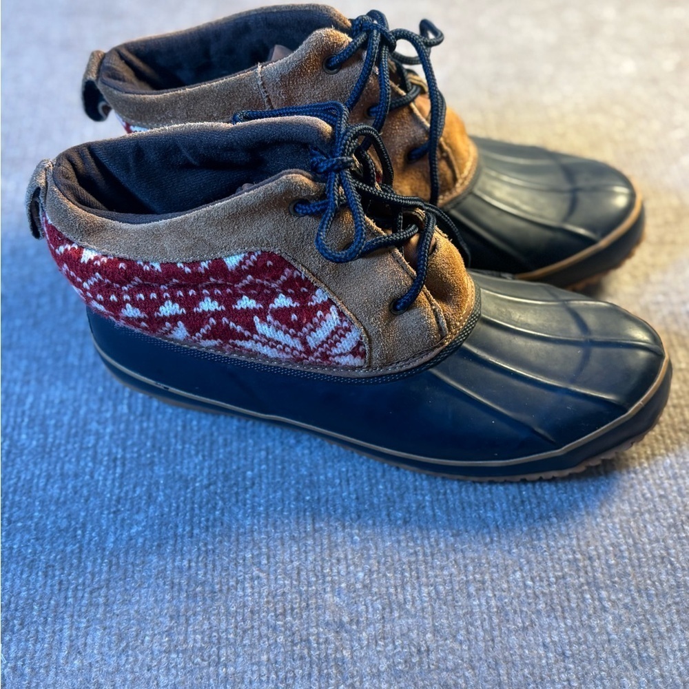 Khombu Women's Blue and Tan Winter Boots - Picture 2 of 6